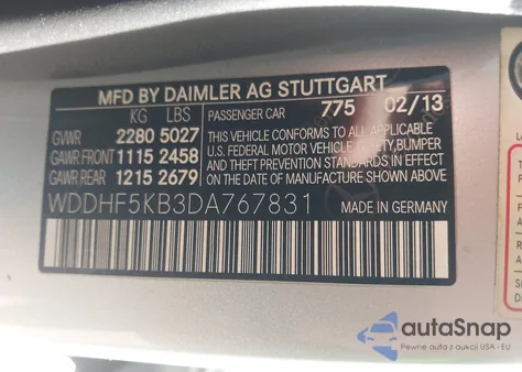 2013 Mercedes-Benz E 350 z USA, uszkodzony, nr VIN WDDHF5KB3DA767831